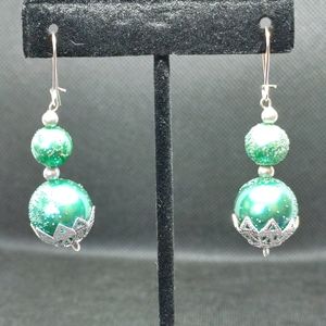Handmade Green and Silver Drop Earrings